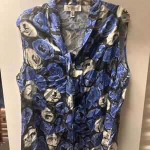 St. John Black and Blue Floral Blouse